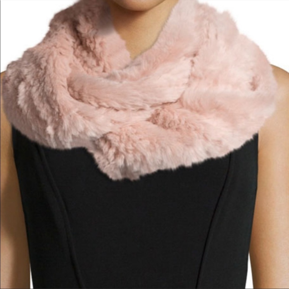 Jocelyn pink rabbit fur infinity scarf